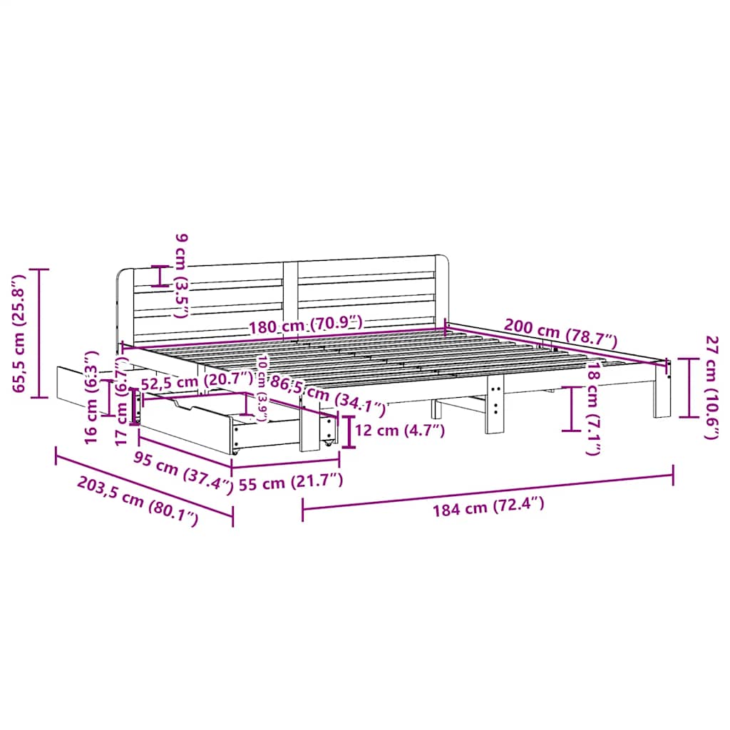 Bed Frame without Mattress Wax Brown 180x200 cm Super King Solid Wood Pine