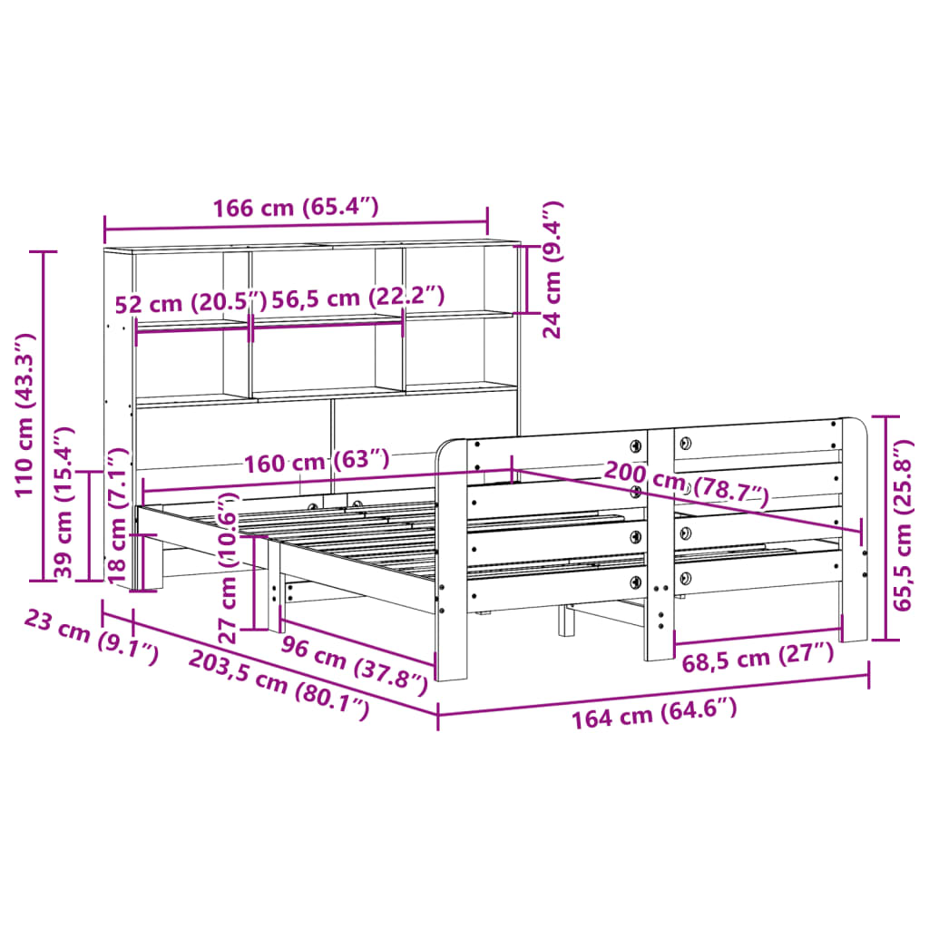 Bed Frame without Mattress Wax Brown 160x200 cm Solid Wood Pine