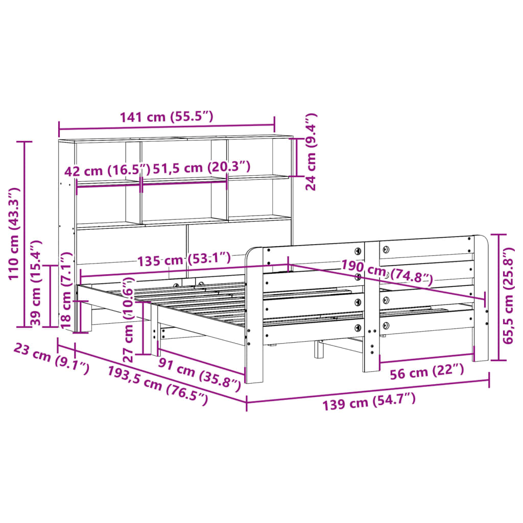 Bed Frame without Mattress Wax Brown 135x190 cm Double Solid Wood Pine