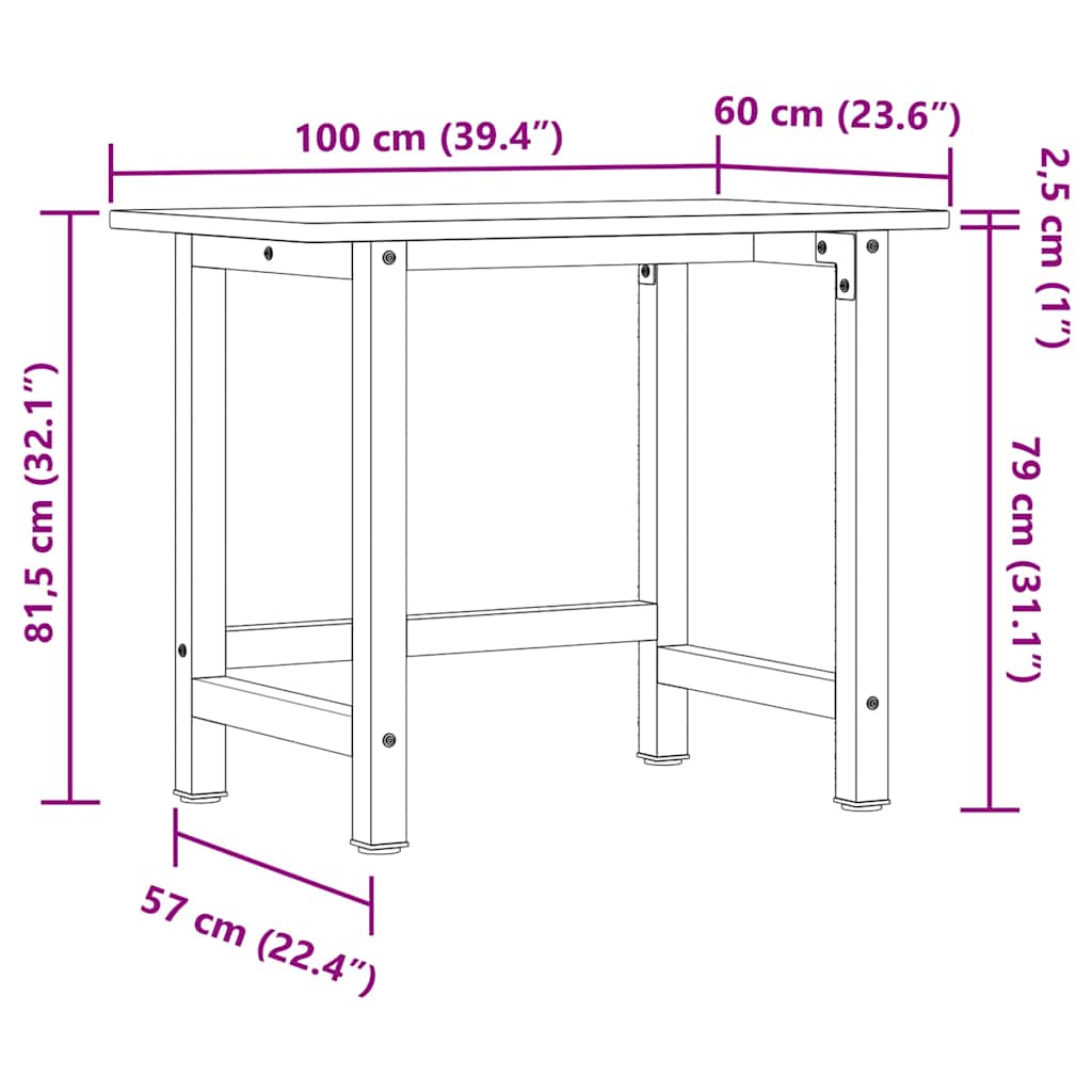 Workbench Dark Brown 100x60x81,5 cm Solid Wood Oak Rectangular
