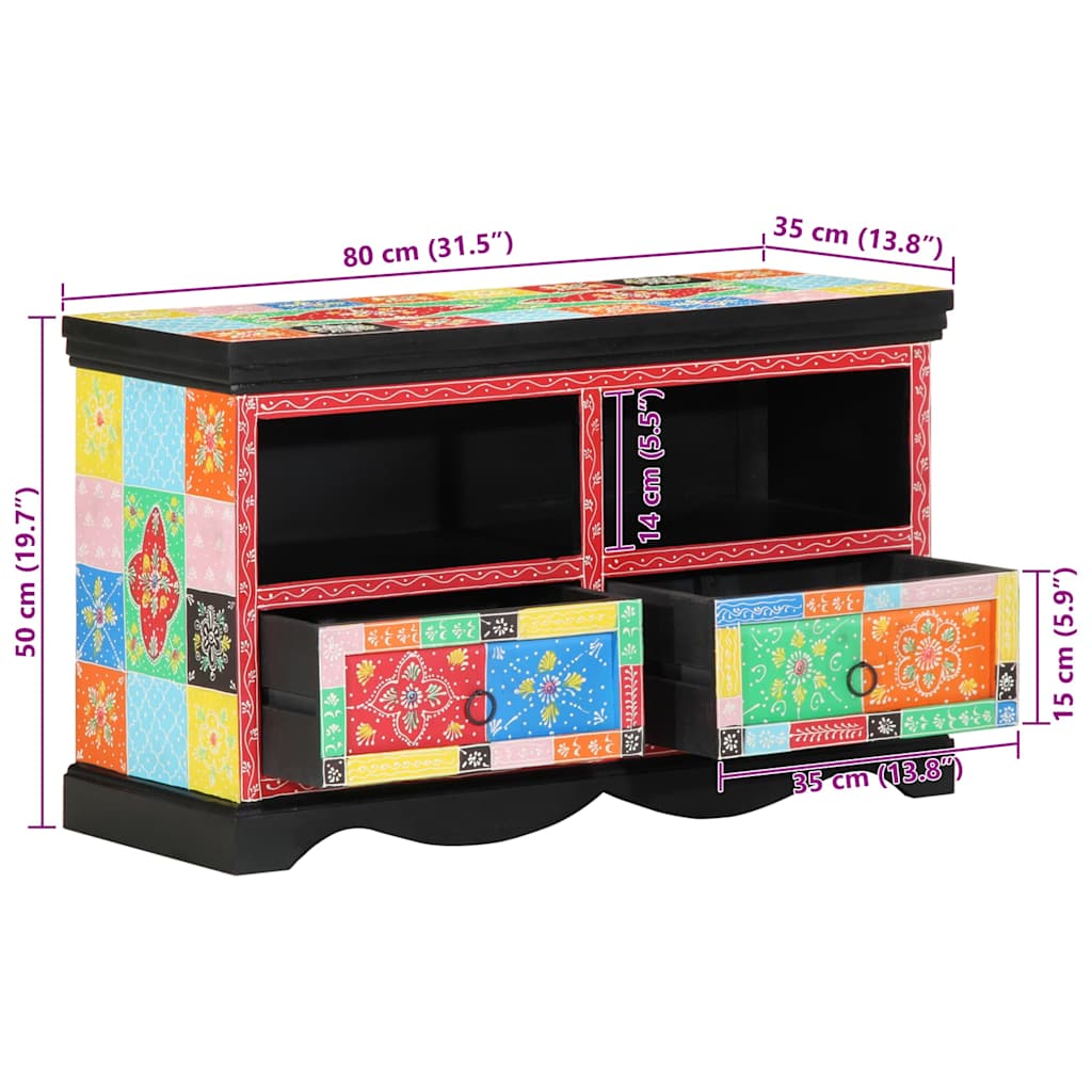 TV Cabinet 80 x 35 x 50 cm Multicolour Solid Mango Wood