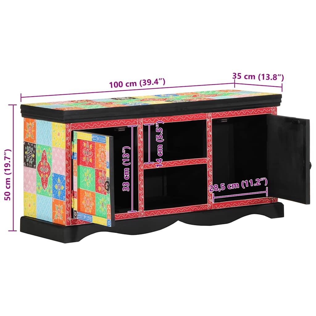 TV Cabinet 100 x 35 x 50 cm Multicolour Solid Mango Wood