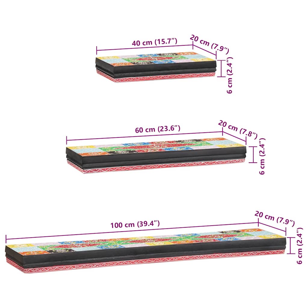 Wall Shelves 3 pcs Multicolour 100 x 20 x 6 cm Solid Mango Wood