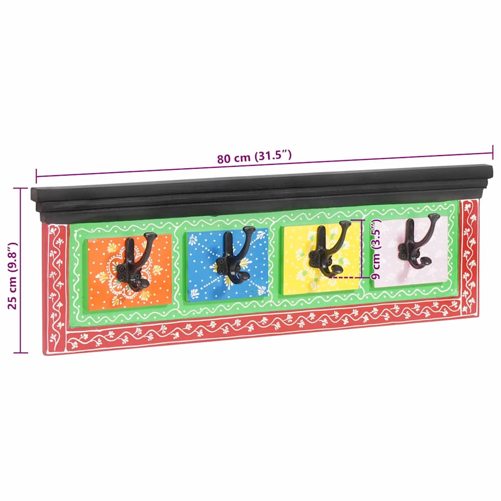 Coat Rack Black 80 x 25 x 2 cm Solid Mango Wood