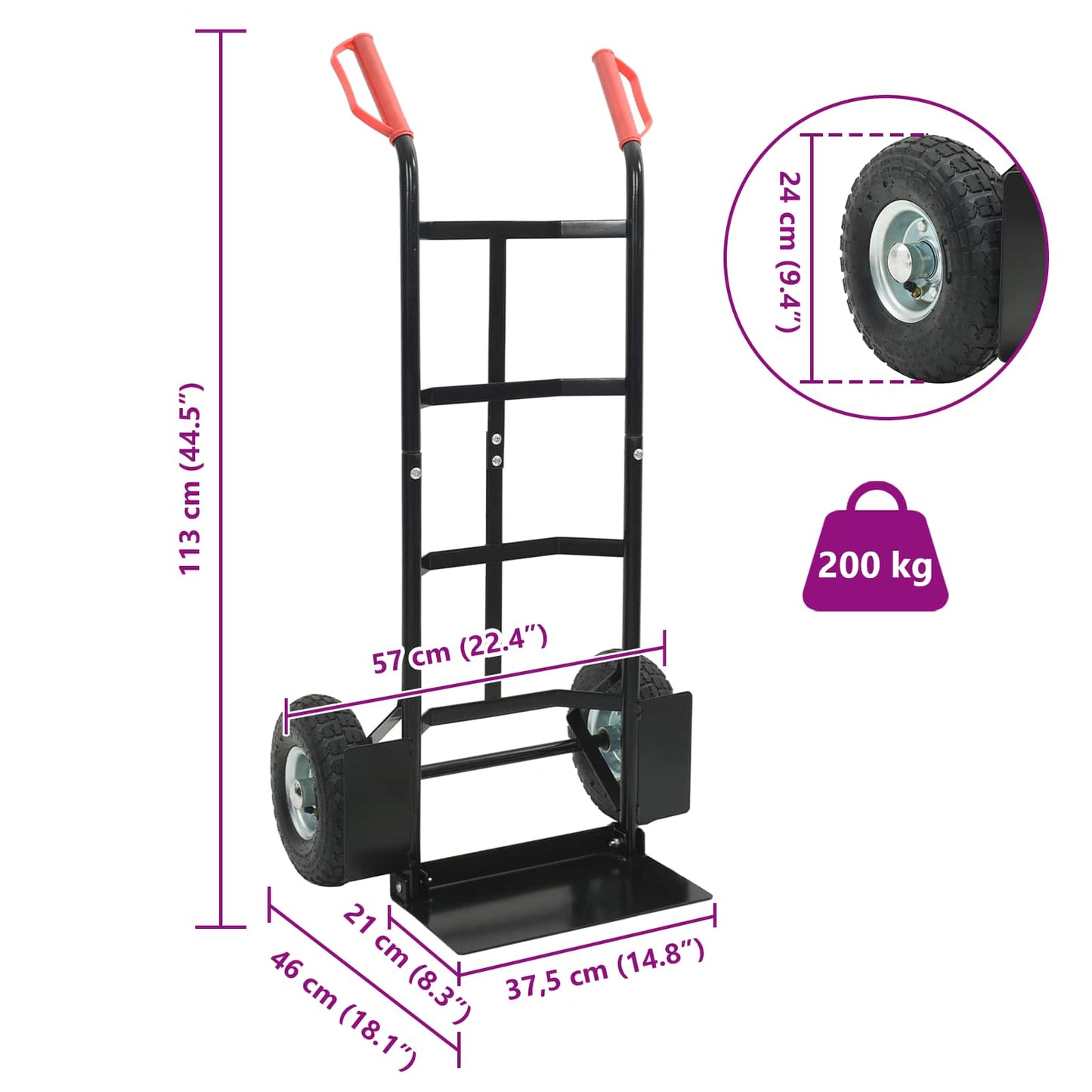 Extendable Hand Trolley Black and Red 57 x 46 x 113 cm Steel