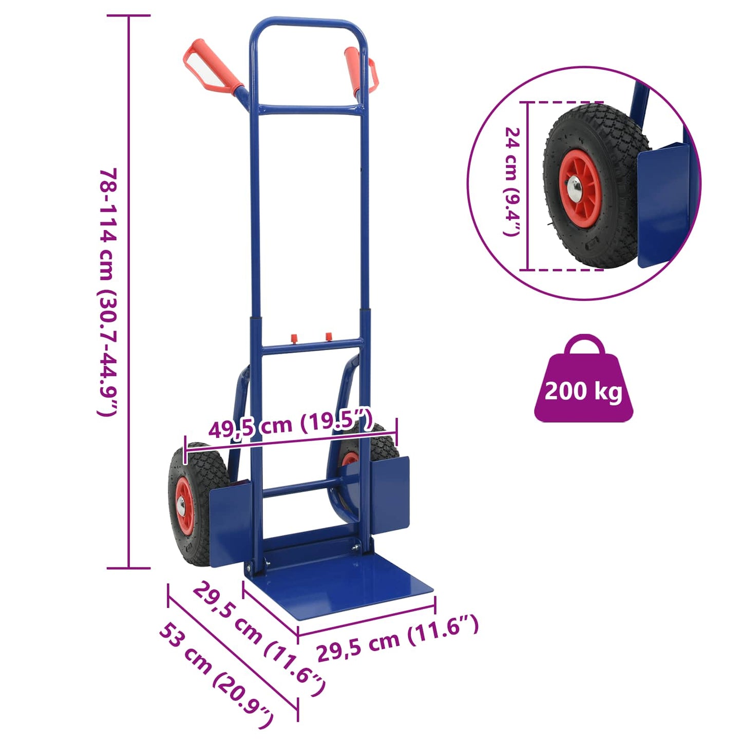 Extendable Hand Trolley Blue and Red 49.5 x 53 x 114 cm Steel