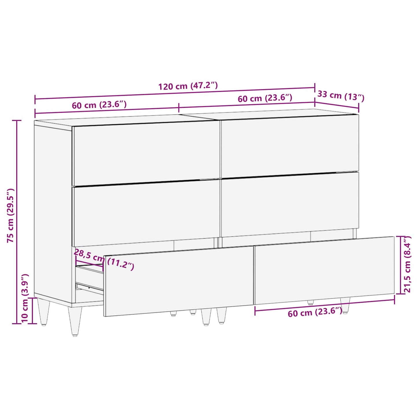 Storage Cabinets 2 pcs 120 x 33 x 75 cm Solid Mango Wood