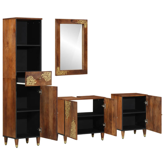 Bathroom Cabinet Set 4 pcs Honey Brown Solid Mango Wood