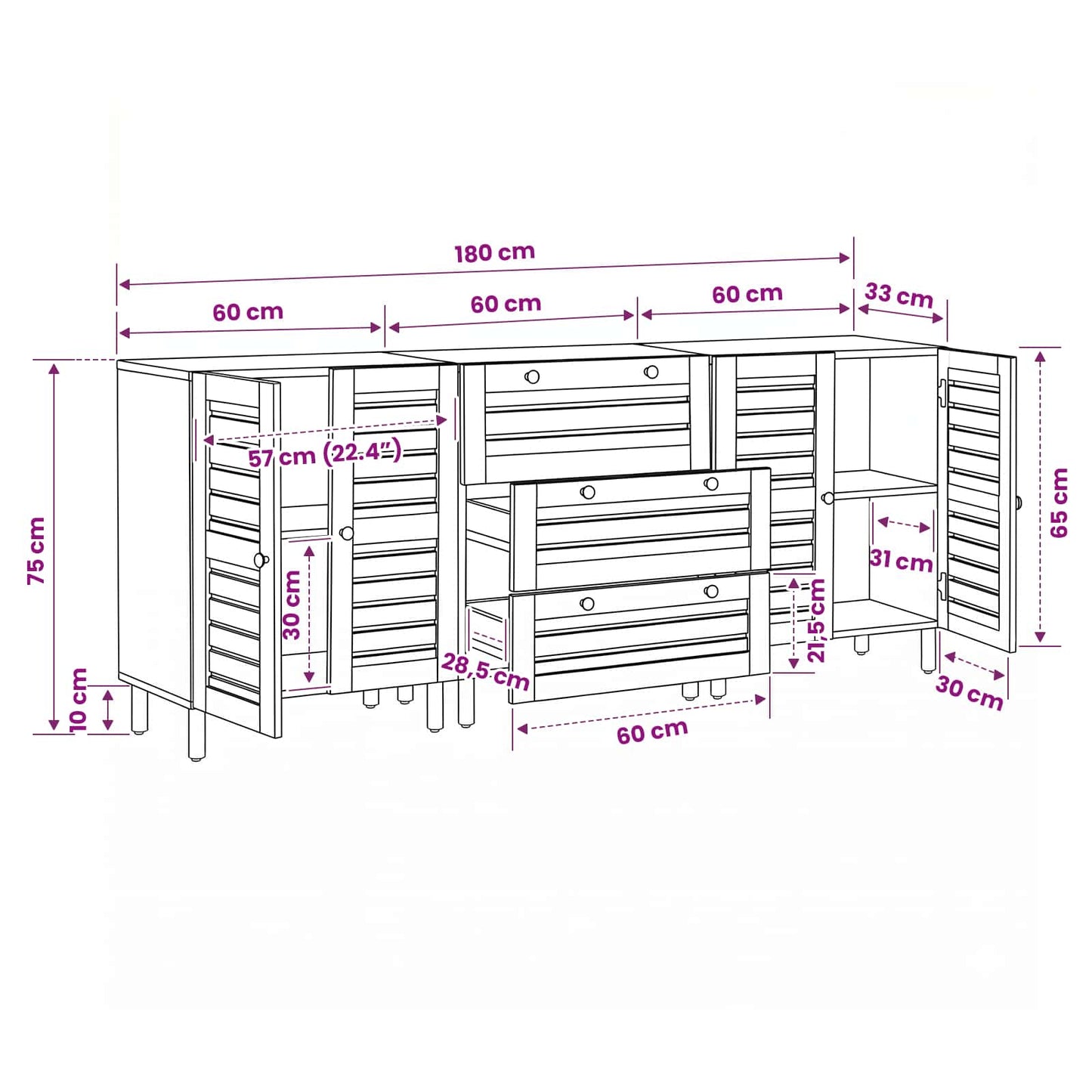 Storage Cabinets 3 pcs 180 x 33 x 75 cm Solid Mango Wood