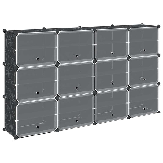 Storage Cube Organiser with 12 Cubes and Doors Black PP
