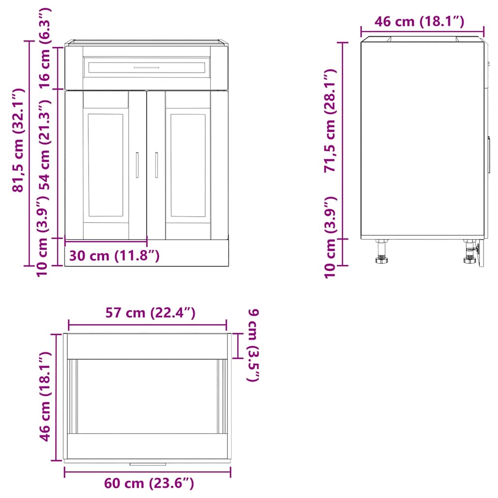 Kitchen Base Cabinet Porto Concrete Grey Engineered Wood