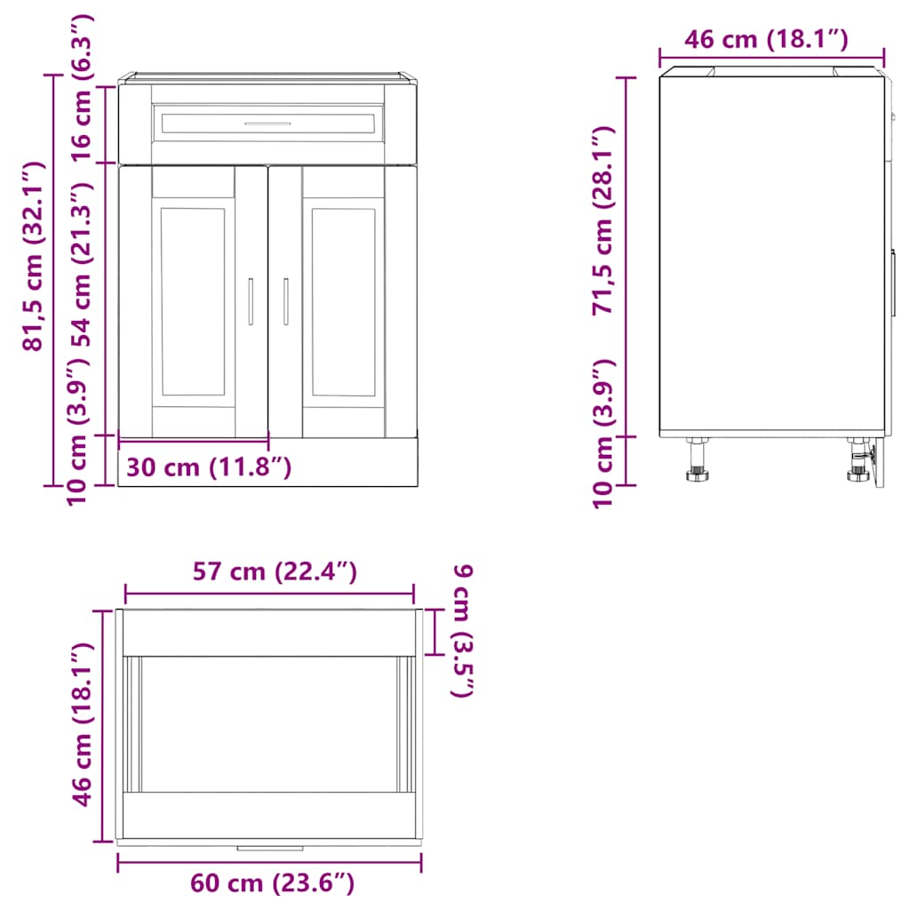 Kitchen Base Cabinet Porto Grey Sonoma Engineered Wood