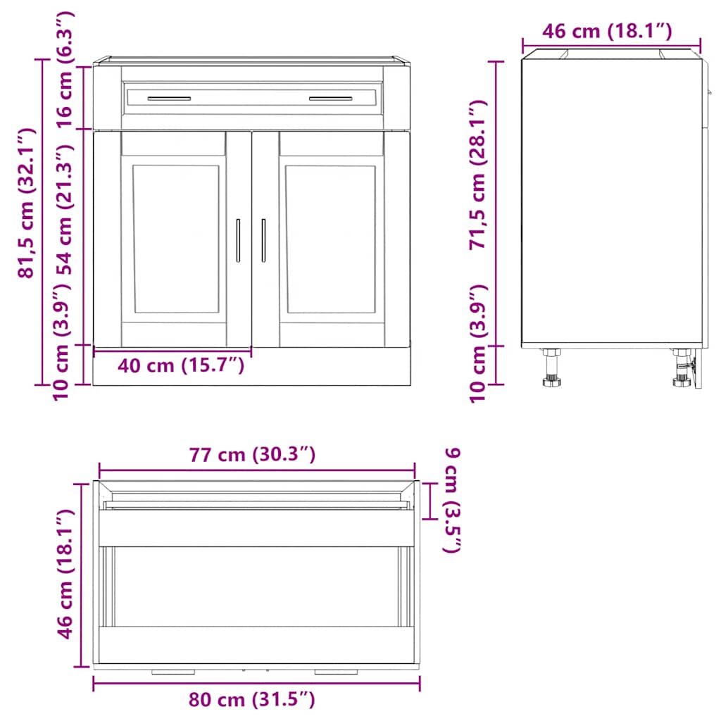 Kitchen Base Cabinet Porto Grey Sonoma Engineered Wood