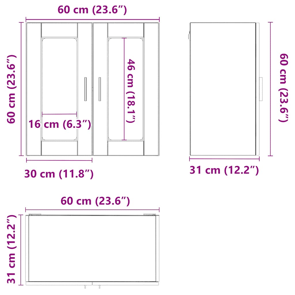 Kitchen Wall Cabinet with Glass Door Porto Smoked Oak