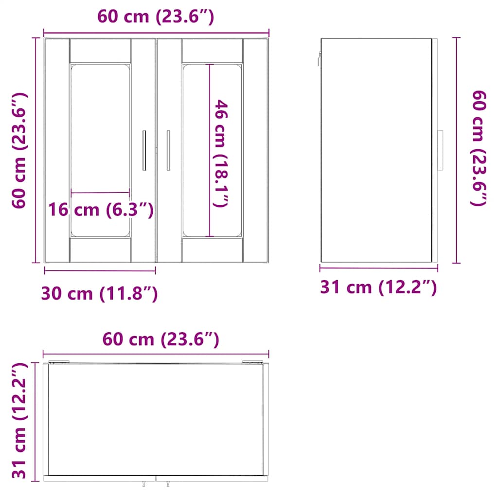 Kitchen Wall Cabinet with Glass Door Porto Grey Sonoma