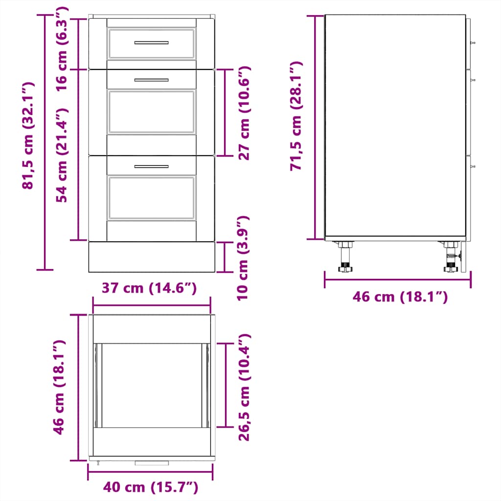 Kitchen Base Cabinet Porto Smoked Oak Engineered Wood