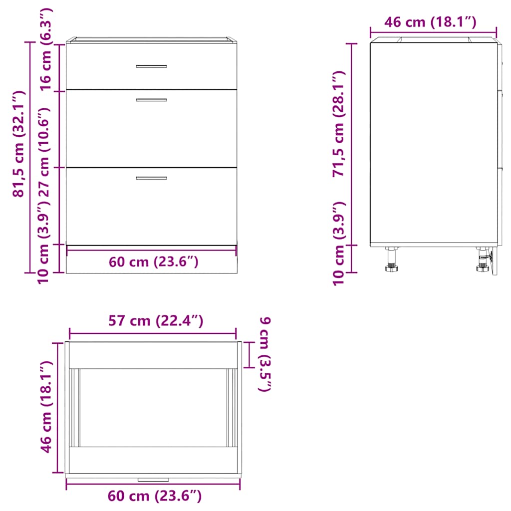 Kitchen Base Cabinet "Lyon" White Engineered Wood