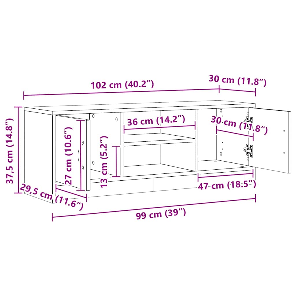 TV Cabinet Artisan Oak 102x30x37.5 cm Engineered Wood