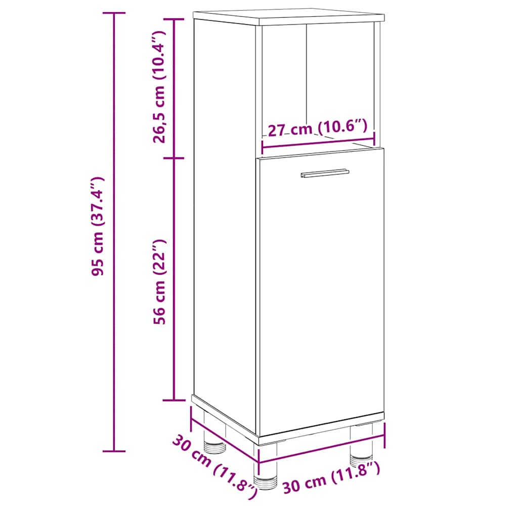 Bathroom Cabinet Artisan Oak 30x30x95 cm Engineered Wood