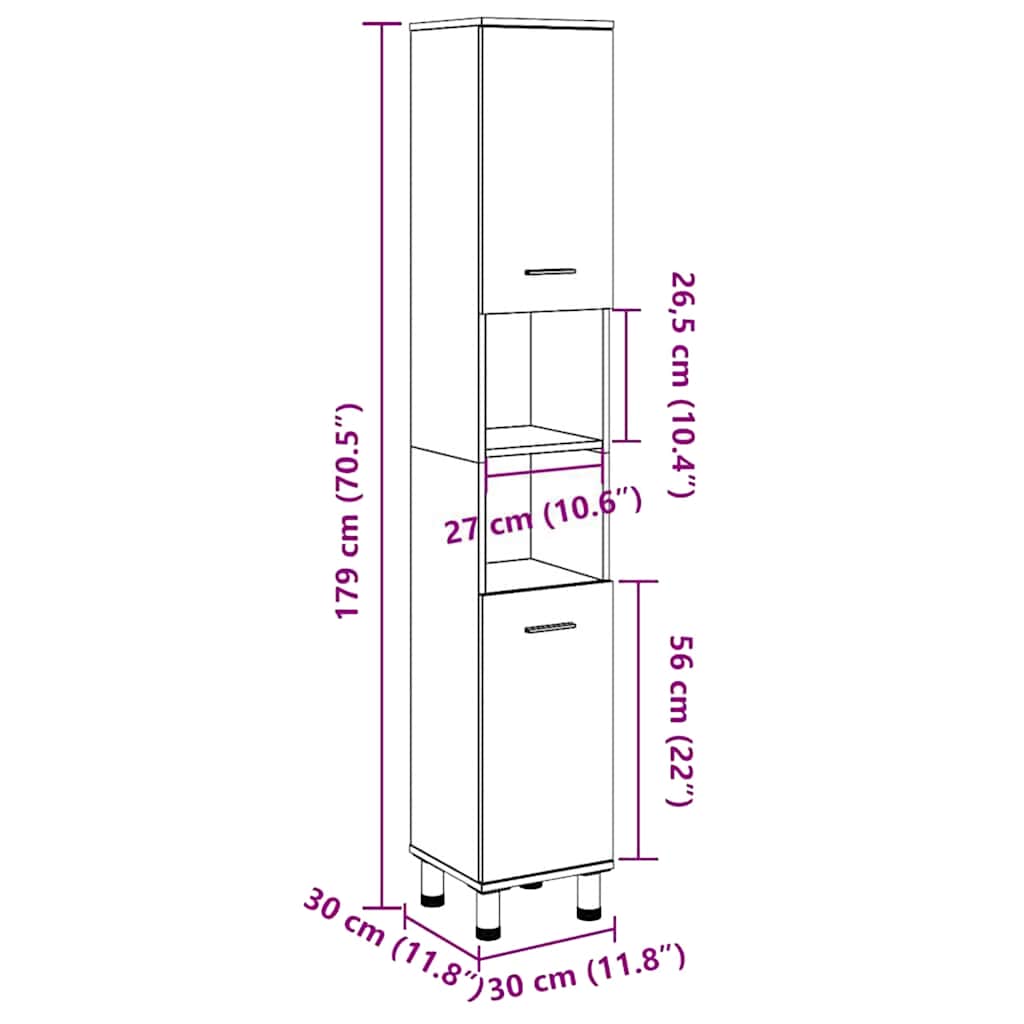 Bathroom Cabinet Concrete Grey 30x30x179 cm Engineered Wood