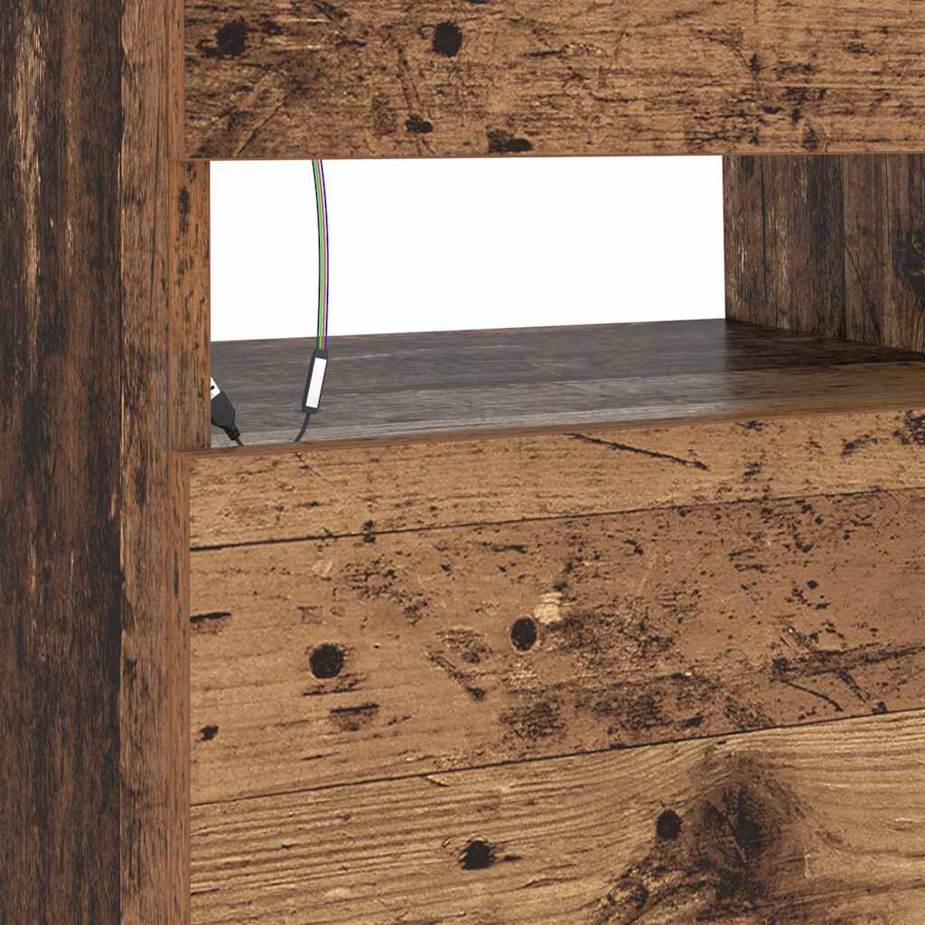 TV Cabinet with LED Lights Old Wood 90x35x40 cm Engineered Wood