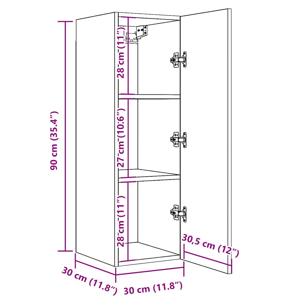 TV Cabinets 2 pcs Old Wood 30.5x30x90 cm Engineered Wood