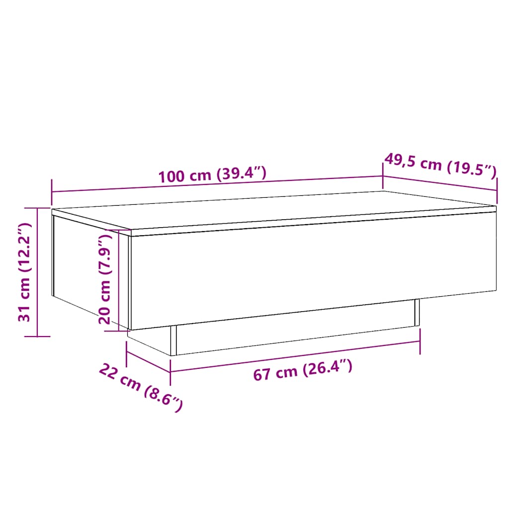 Coffee Table Old Wood 100x49.5x31 cm Engineered Wood