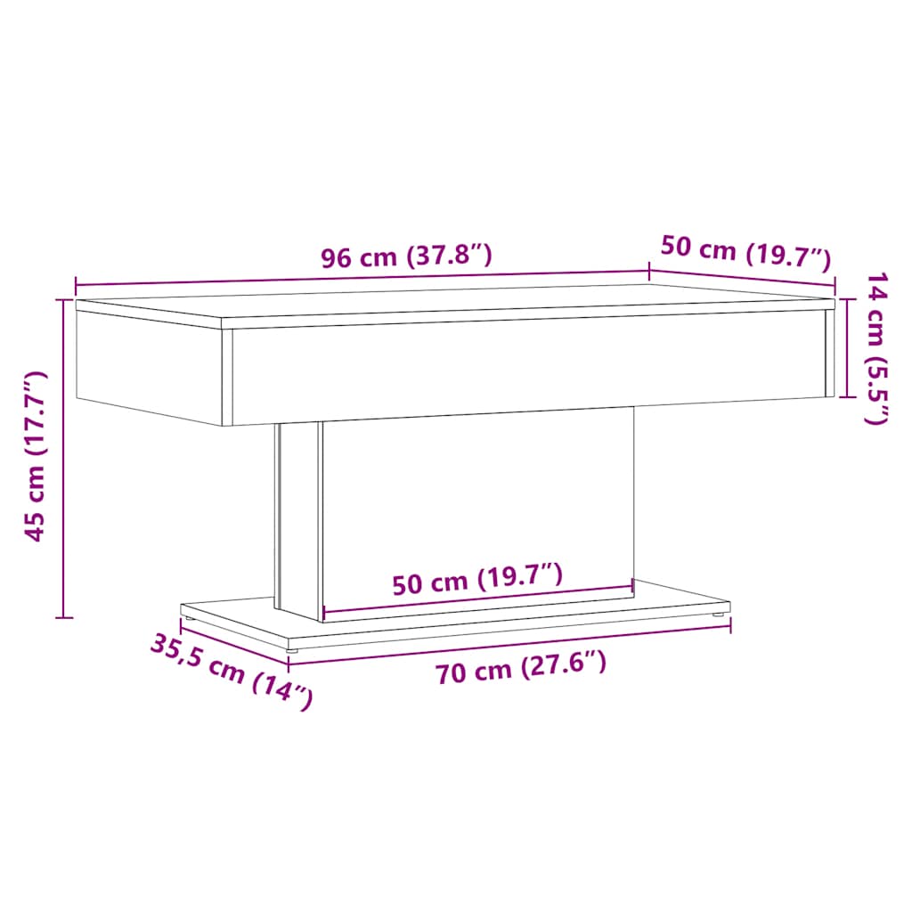 Coffee Table Artisan Oak 96x50x45 cm Engineered Wood