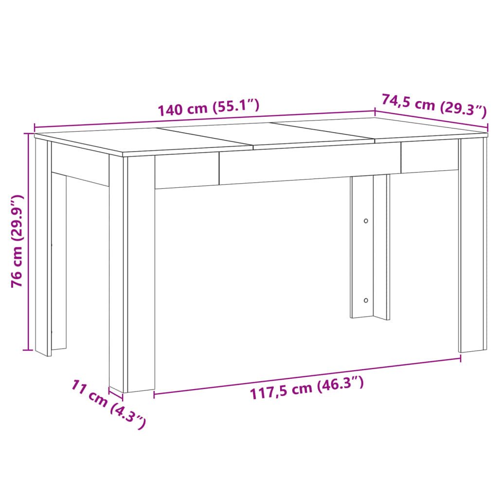 Dining Table Old Wood 140x74.5x76 cm Engineered Wood