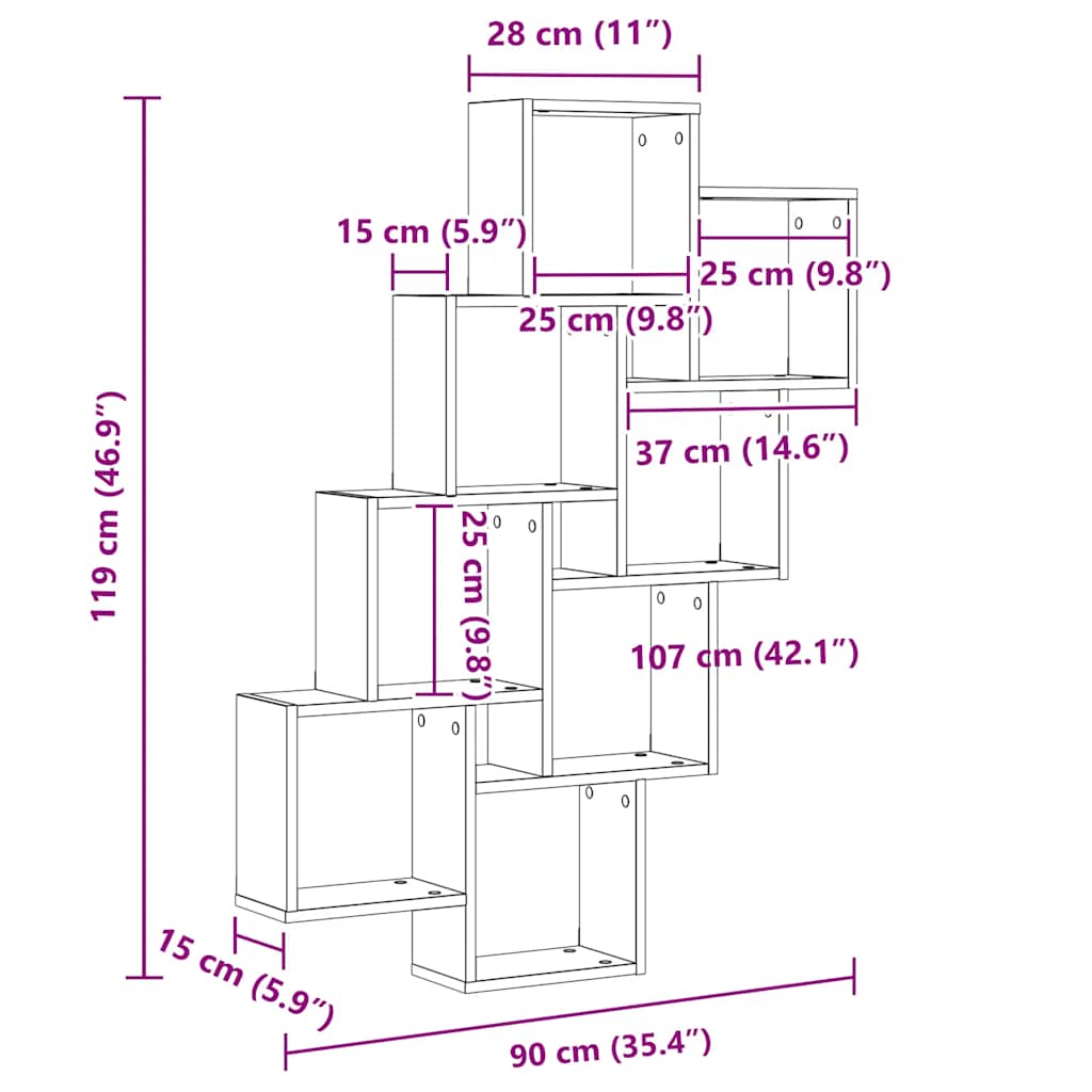Wall Cube Shelf Old Wood 90x15x119.5 cm Engineered Wood