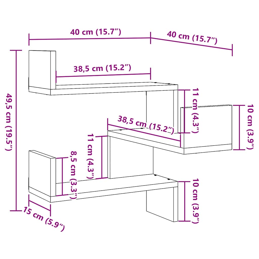 Wall Corner Shelves 2 pcs Artisan Oak 40x40x49,5 cm Engineered Wood
