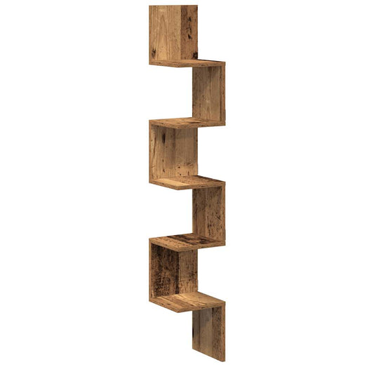 Wall Corner Shelf Old Wood 20x20x127,5 cm Engineered Wood