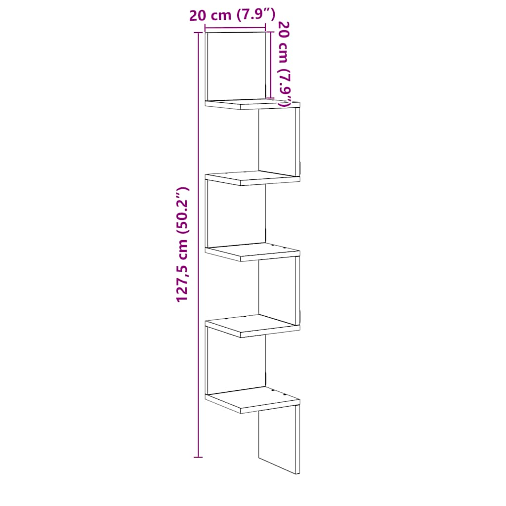 Wall Corner Shelf Old Wood 20x20x127,5 cm Engineered Wood