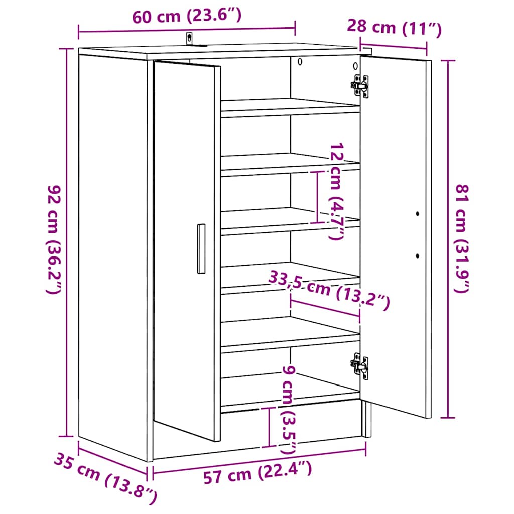 Shoe Cabinet 60 x 35 x 92 cm Old Wood 6 shelves