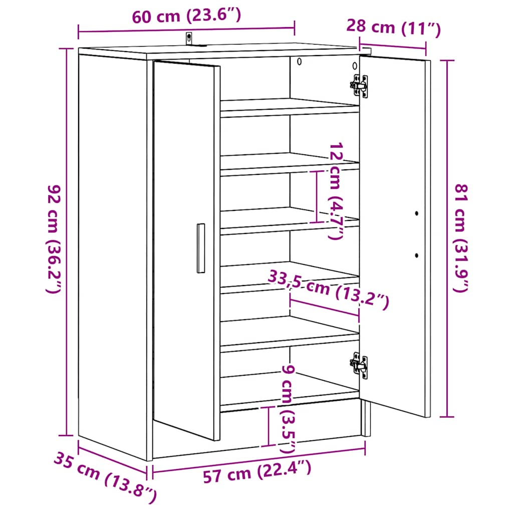 Shoe Cabinet 60 x 35 x 92 cm Artisan Oak