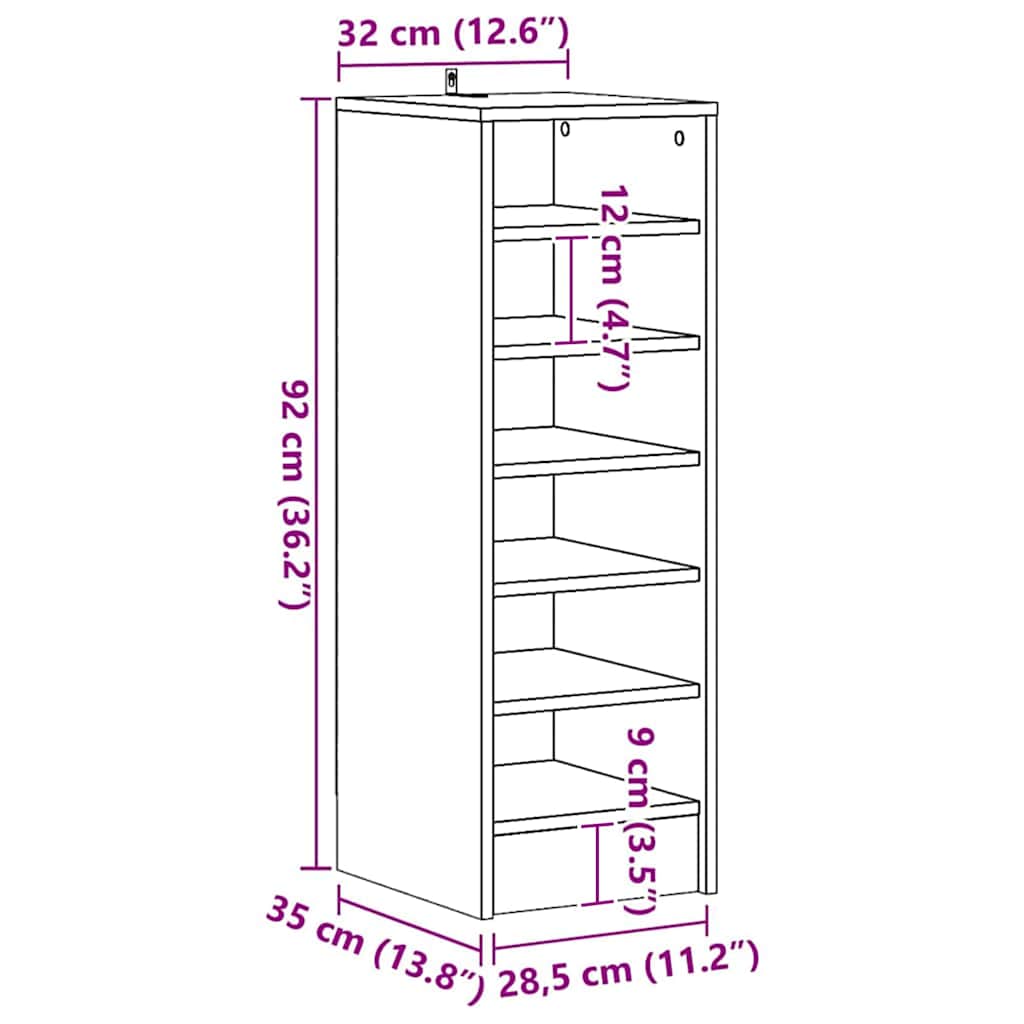 Shoe Cabinet 32 x 35 x 92 cm Old Wood 6 shelves