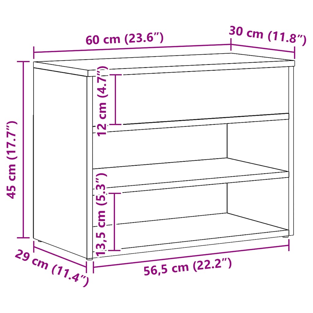 Shoe Bench Artisan Oak 60x30x45 cm Engineered Wood