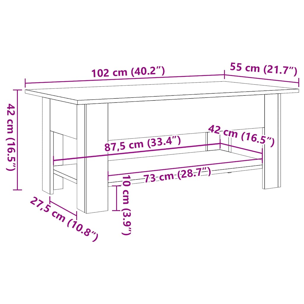 Coffee Table Artisan Oak 102x55x42 cm Engineered Wood