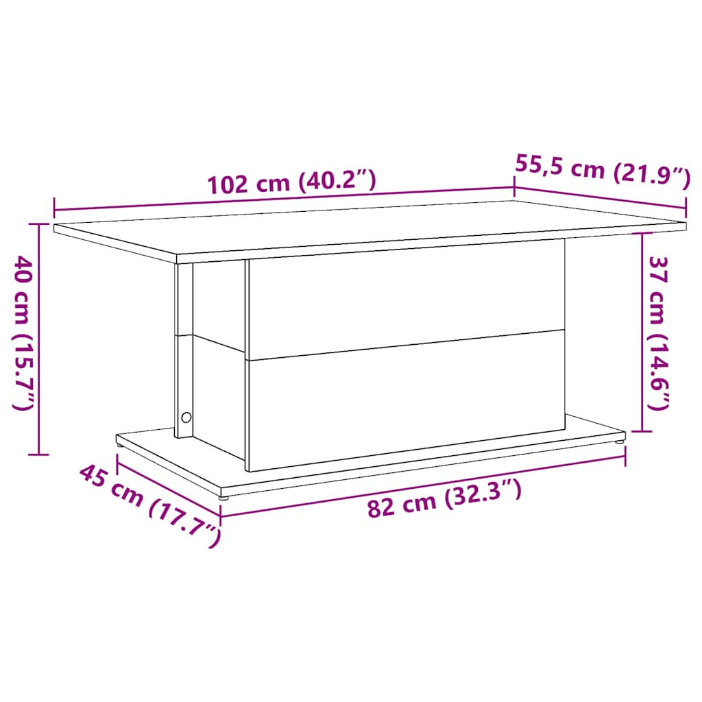 Coffee Table Old Wood 102x55,5x40 cm Engineered Wood