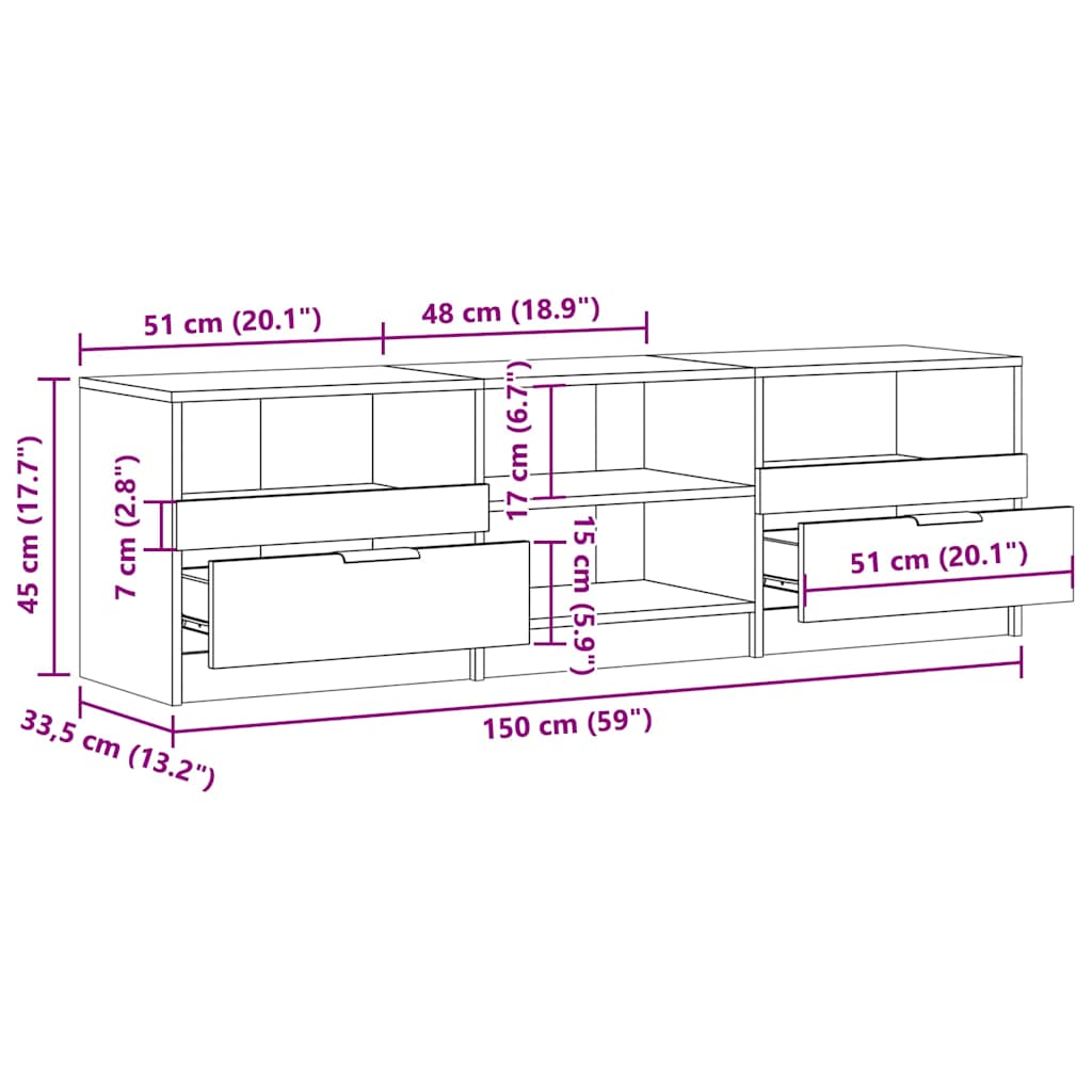 TV Cabinet Old Wood 150x33.5x45 cm Engineered Wood