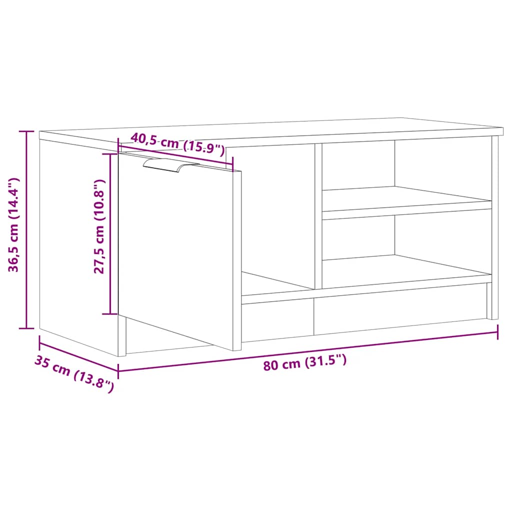 TV Cabinet Old Wood 80x35x36,5 cm Engineered Wood