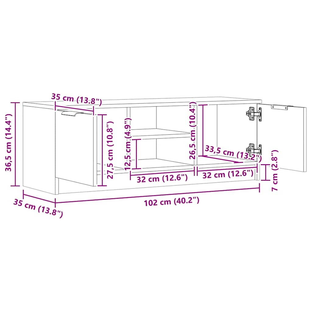 TV Cabinet Artisan Oak 102x35x36.5 cm Engineered Wood