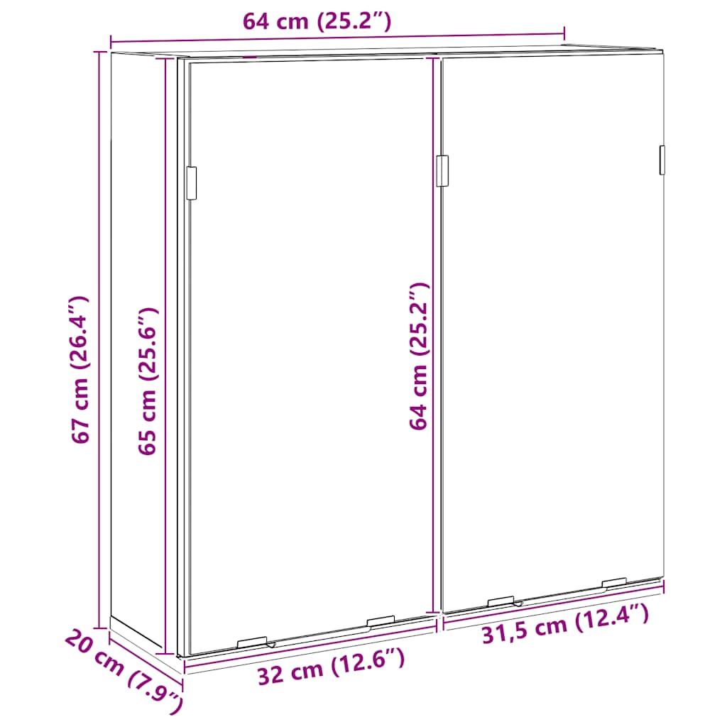 Bathroom Mirror Cabinet Artisan Oak 64x20x66.5 cm Engineered Wood
