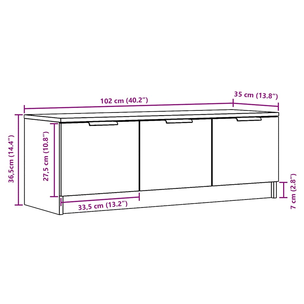 TV Cabinet Old Wood 102x35x36.5 cm Engineered Wood