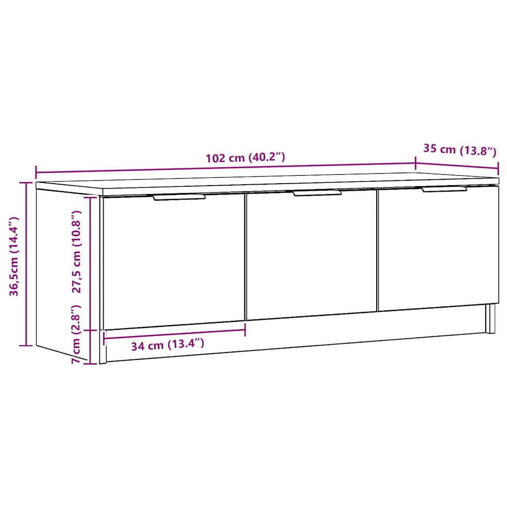TV Cabinet Artisan Oak 102x35x36.5 cm Engineered Wood