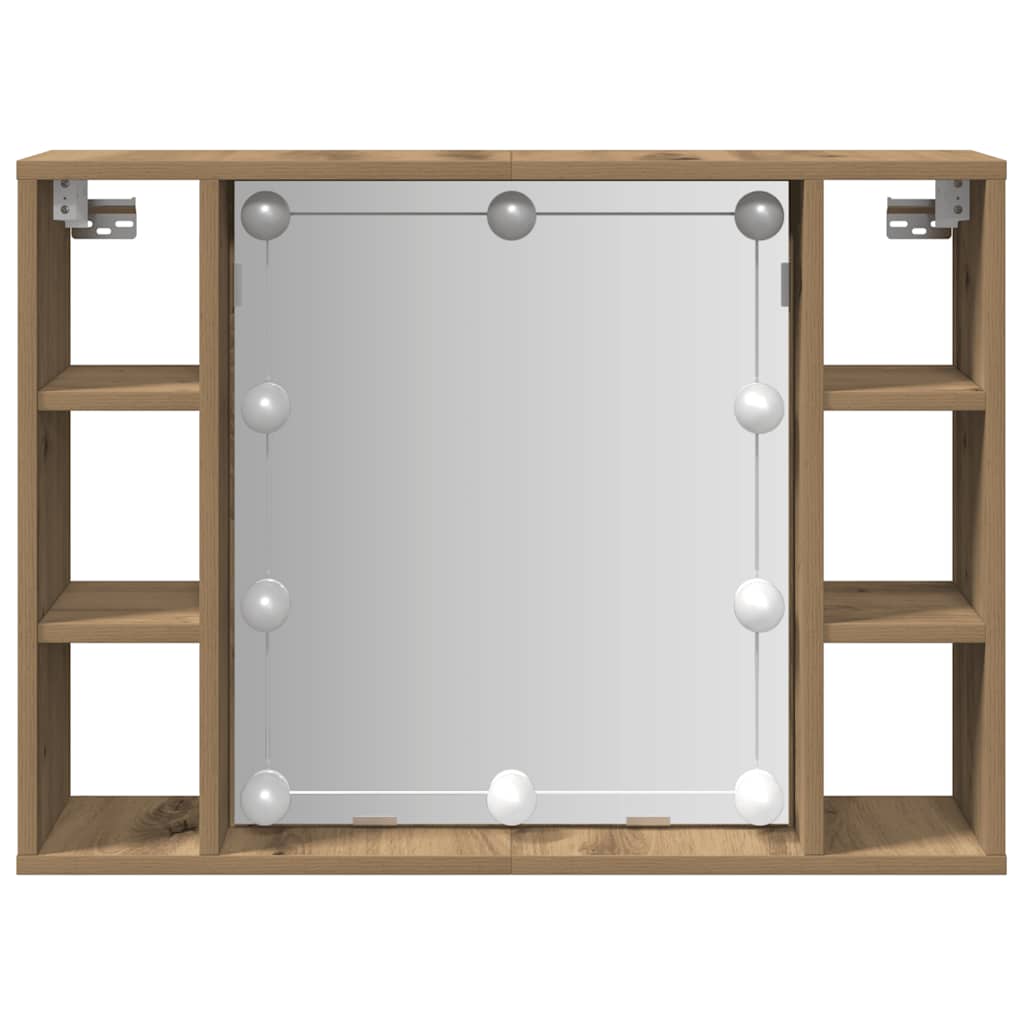 Mirror Cabinet with LED Artisan Oak 76x15x55 cm Engineered Wood