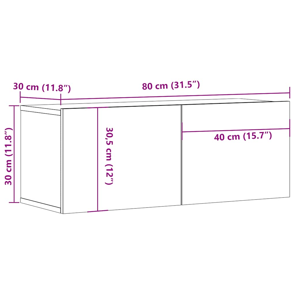 TV Cabinets Wall-mounted 2 pcs Old Wood 80x30x30 cm