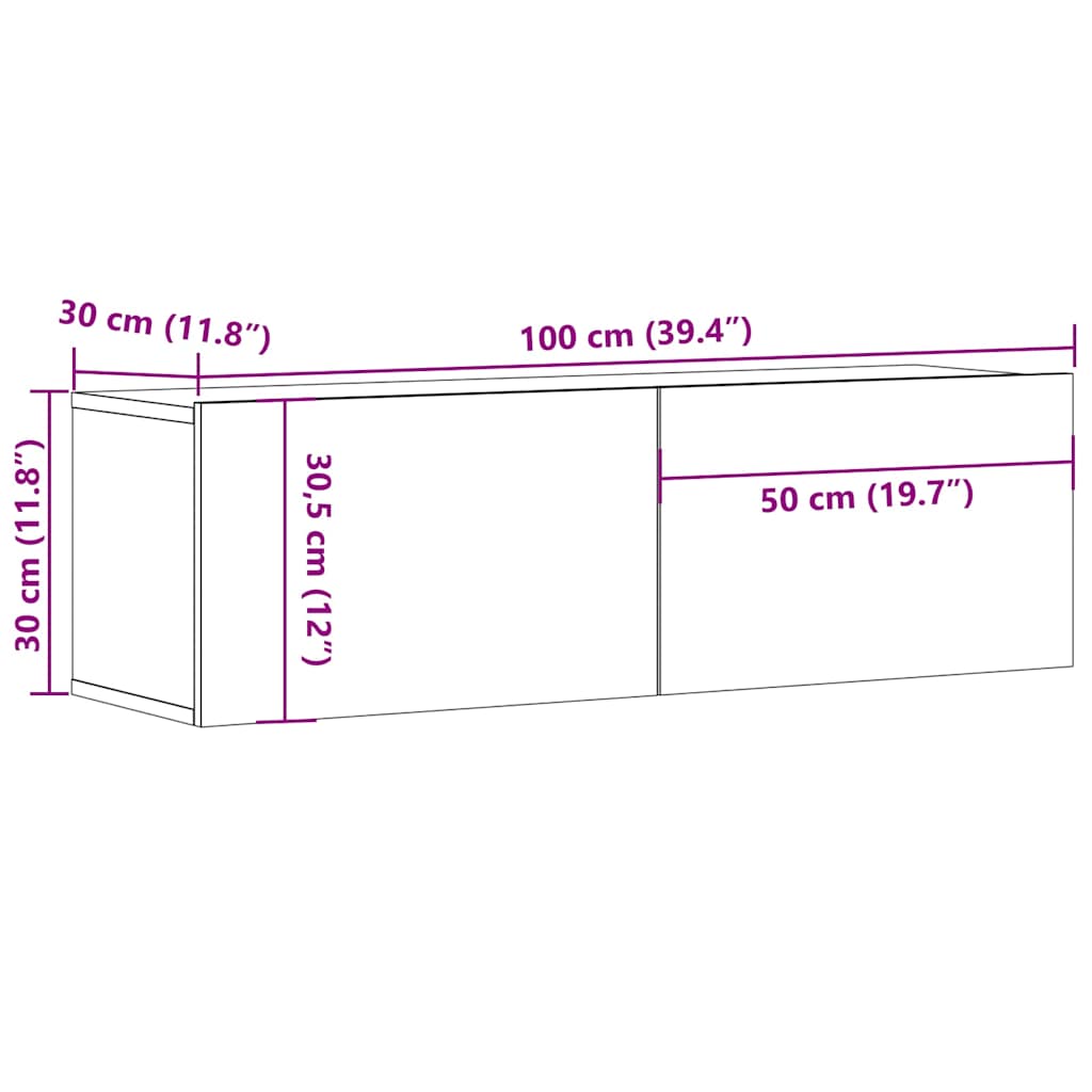 TV Cabinets Wall-mounted 2 pcs Old Wood 100x30x30 cm