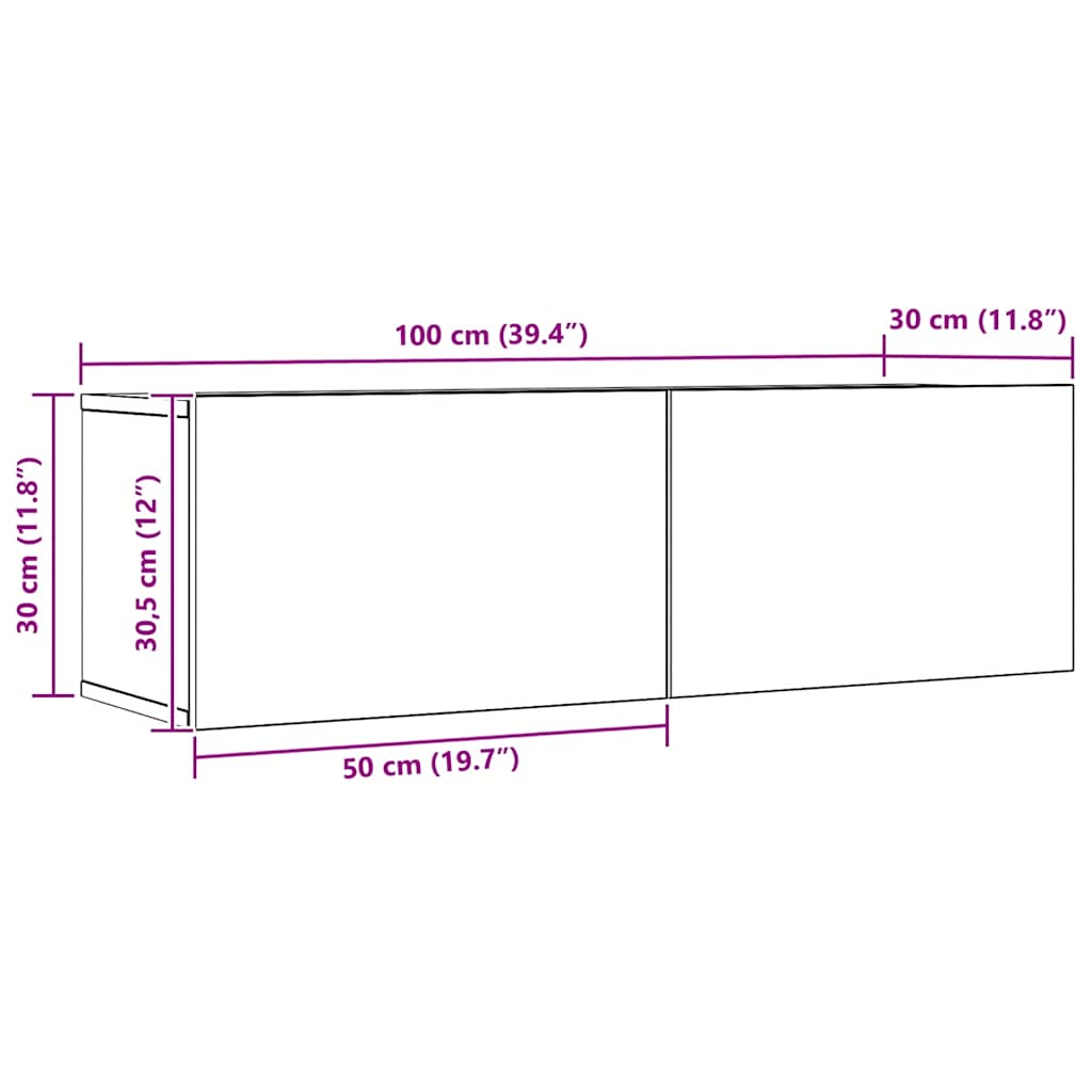 TV Cabinets Wall-mounted 2 pcs Artisian Oak 100x30x30 cm