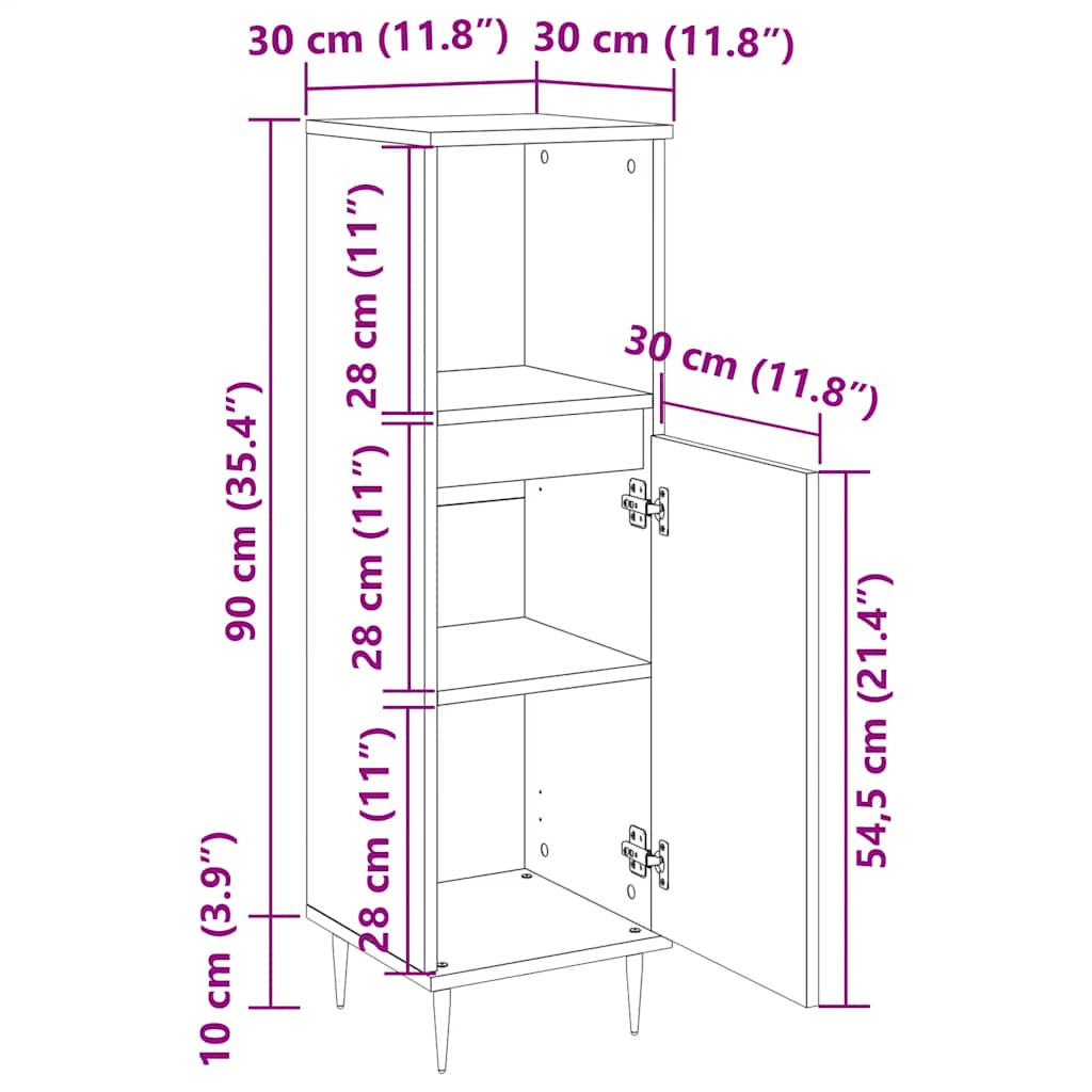 Bathroom Cabinet Concrete Grey 30x30x100 cm Engineered Wood
